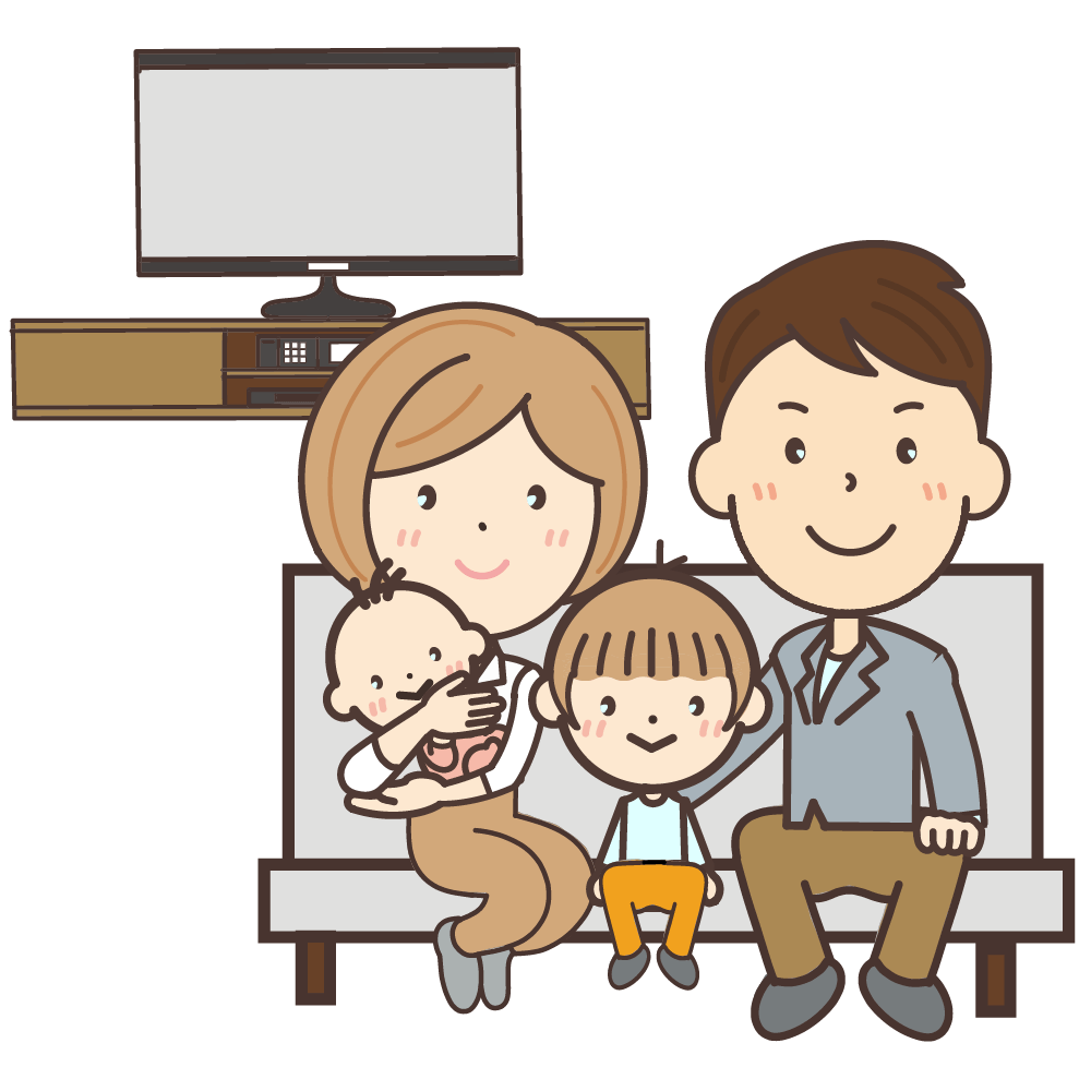 家族でVOD(ビデオ・オン・デマンド)を視聴する画像